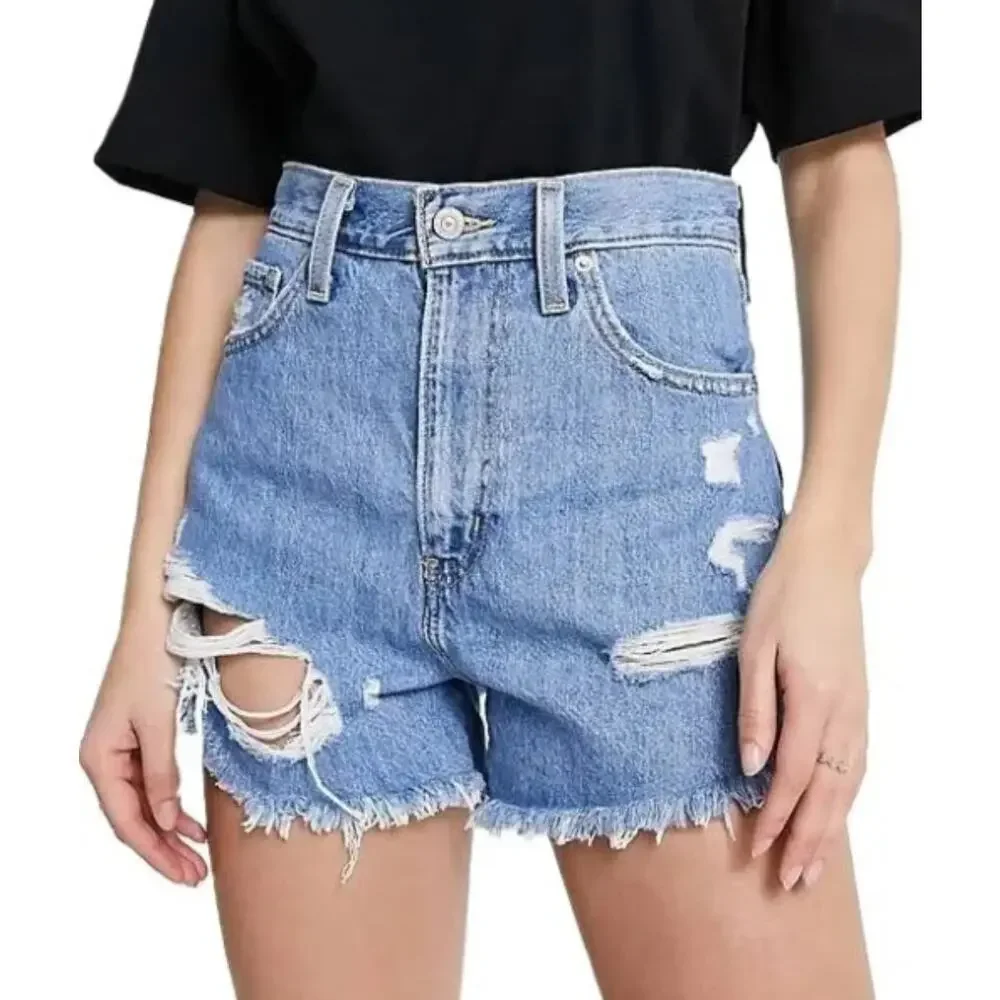 Levi's® Women's High-Rise Mom Jean Shorts Let It Be Fun Distressed Cutoff Sz 30 - Picture 1 of 7
